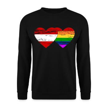 Österreich Regenbogen Flagge used - Unisex Pullover - Schwarz - Vorne - Alina (178cm) & Michal (187cm)