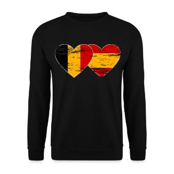 Belgium Spain Flag Heart Used - Unisex Sweatshirt - black - Front - Alina (178cm) & Michal (187cm)