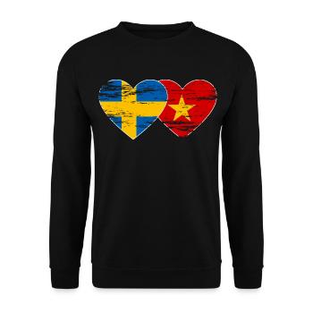 Schweden Vietnam Flagge Herz used - Unisex Pullover - Schwarz - Vorne - Alina (178cm) & Michal (187cm)