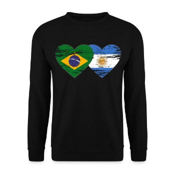 Brésil Argentine Drapeau Coeur Utilisé - Sweat-shirt Unisexe - noir - Devant - Alina (178cm) & Michal (187cm)