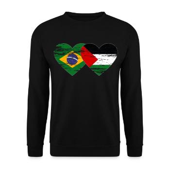 Brazil Palestine Flag Heart Used - Unisex Sweatshirt - black - Front - Alina (178cm) & Michal (187cm)