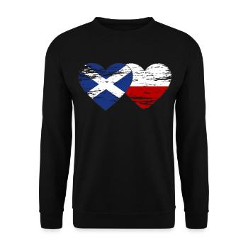 Schottland Polen Flagge Herz used - Unisex Pullover - Schwarz - Vorne - Alina (178cm) & Michal (187cm)