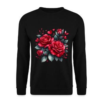 Rote Rosen lieben Valentinstag Paargeschenk - Unisex Pullover - Schwarz - Vorne - Alina (178cm) & Michal (187cm)