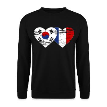 Corée du Sud France Drapeau Coeur Utilisé - Sweat-shirt Unisexe - noir - Devant - Alina (178cm) & Michal (187cm)