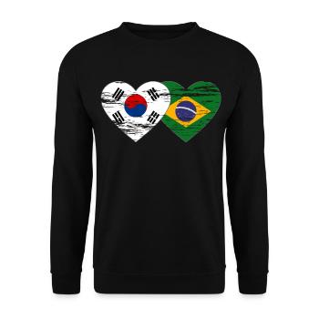 South Korea Brazil Flag Heart Used - Unisex Sweatshirt - black - Front - Alina (178cm) & Michal (187cm)