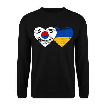 Südkorea Ukraine Flagge Herz used - Unisex Pullover - Schwarz - Vorne - Alina (178cm) & Michal (187cm)