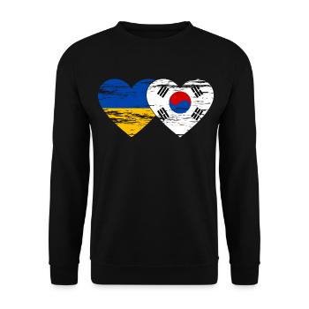 Ukraine Südkorea Flagge Herz used - Unisex Pullover - Schwarz - Vorne - Alina (178cm) & Michal (187cm)