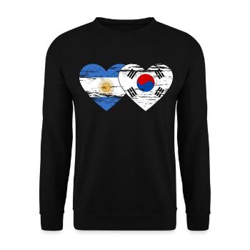 Argentina South Korea Flag Heart Used - Unisex Sweatshirt - black - Front - Alina (178cm) & Michal (187cm)