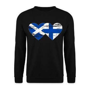 Schottland Finnland Flagge Herz used - Unisex Pullover - Schwarz - Vorne - Alina (178cm) & Michal (187cm)
