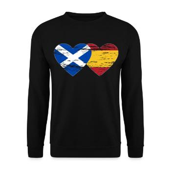 Scotland Spain Flag Heart Used - Unisex Sweatshirt - black - Front - Alina (178cm) & Michal (187cm)
