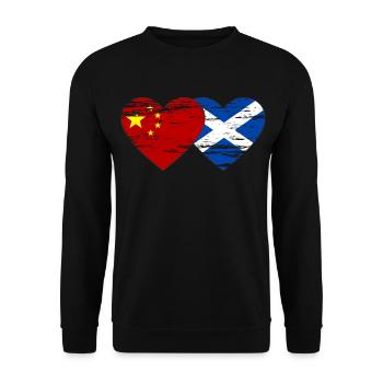 Scotland China Flag Heart Used - Unisex Sweatshirt - black - Front - Alina (178cm) & Michal (187cm)