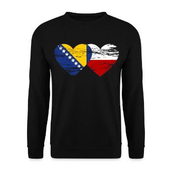 Bosnien Polen Flagge Herz used - Unisex Pullover - Schwarz - Vorne - Alina (178cm) & Michal (187cm)