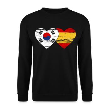 South Korea Spain Flag Heart Used - Unisex Sweatshirt - black - Front - Alina (178cm) & Michal (187cm)