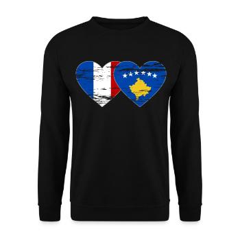 France Kosovo Drapeau Coeur Utilisé - Sweat-shirt Unisexe - noir - Devant - Alina (178cm) & Michal (187cm)