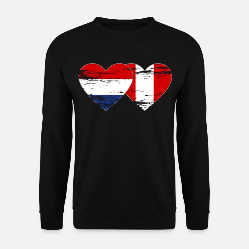 Hollande Pérou drapeau coeur utilisé - Sweat-shirt Unisexe - noir