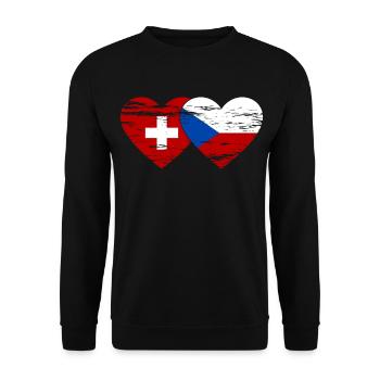 Suisse République Tchèque Drapeau Coeur Utilisé - Sweat-shirt Unisexe - noir - Devant - Alina (178cm) & Michal (187cm)