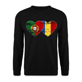 Portugal Romania Flag Heart Used - Unisex Sweatshirt - black - Front - Alina (178cm) & Michal (187cm)