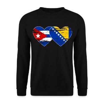 Kuba Bosnien Flagge Herz used - Unisex Pullover - Schwarz - Vorne - Alina (178cm) & Michal (187cm)