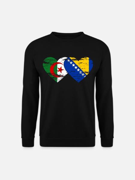 Algérie Bosnie drapeau coeur utilisé - Sweat-shirt Unisexe - noir