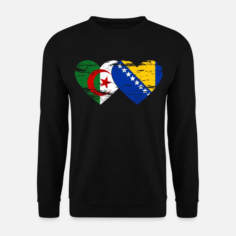 Algérie Bosnie drapeau coeur utilisé - Sweat-shirt Unisexe - noir