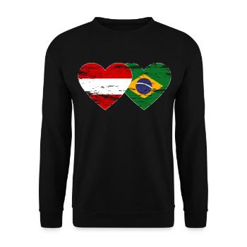 Austria Brazil Flag Heart Used - Unisex Sweatshirt - black - Front - Alina (178cm) & Michal (187cm)