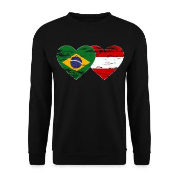 Brazil Austria Flag Heart Used - Unisex Sweatshirt - black - Front - Alina (178cm) & Michal (187cm)
