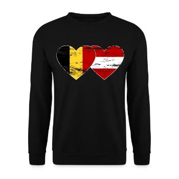 Belgium Austria Flag Heart Used - Unisex Sweatshirt - black - Front - Alina (178cm) & Michal (187cm)