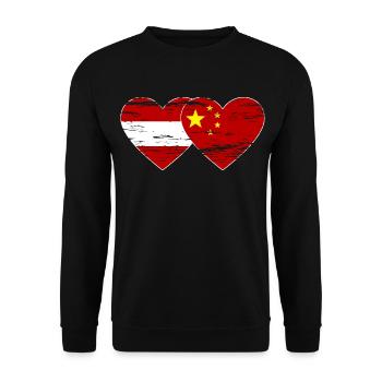 Austria China Flag Heart Used - Unisex Sweatshirt - black - Front - Alina (178cm) & Michal (187cm)