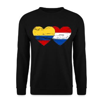 Colombia Holland Flag Heart Used - Unisex Sweatshirt - black - Front - Alina (178cm) & Michal (187cm)