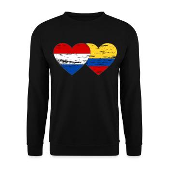 Colombia Holland Flag Heart Used - Unisex Sweatshirt - black - Front - Alina (178cm) & Michal (187cm)