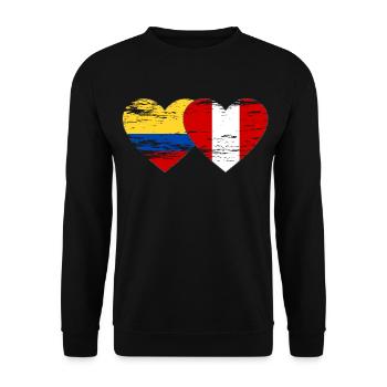 Colombia Peru Flag Heart Used - Unisex Sweatshirt - black - Front - Alina (178cm) & Michal (187cm)