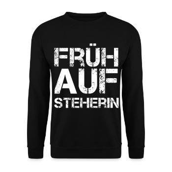 Frühaufsteherin - Unisex Pullover - Schwarz - Vorne - Alina (178cm) & Michal (187cm)