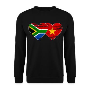 Südafrika Vietnam Flagge Herz used - Unisex Pullover - Schwarz - Vorne - Alina (178cm) & Michal (187cm)