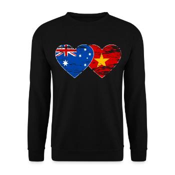 Australien Vietnam Flagge Herz used - Unisex Pullover - Schwarz - Vorne - Alina (178cm) & Michal (187cm)