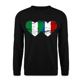 Drapeau du Nigeria France coeur utilisé - Sweat-shirt Unisexe - noir - Devant - Alina (178cm) & Michal (187cm)