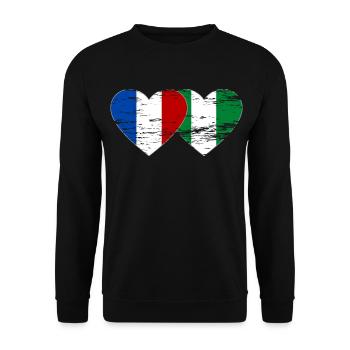 France Nigeria Drapeau Coeur Utilisé - Sweat-shirt Unisexe - noir - Devant - Alina (178cm) & Michal (187cm)