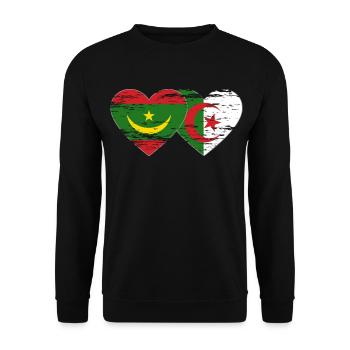 Algerien Mauretanien Flagge Herz used - Unisex Pullover - Schwarz - Vorne - Alina (178cm) & Michal (187cm)