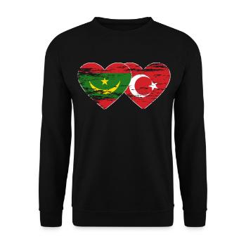 Mauritania Turkey Flag Heart Used - Unisex Sweatshirt - black - Front - Alina (178cm) & Michal (187cm)