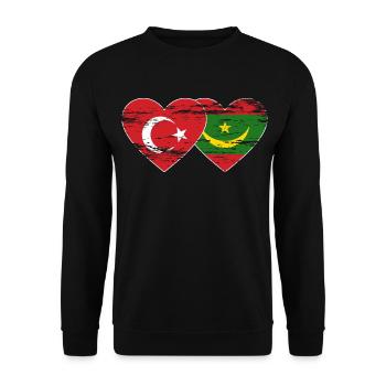 Turkey Mauritania Flag Heart used - Unisex Sweatshirt - black - Front - Alina (178cm) & Michal (187cm)