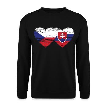 Tschechien Slowakei Flagge Herz used - Unisex Pullover - Schwarz - Vorne - Alina (178cm) & Michal (187cm)