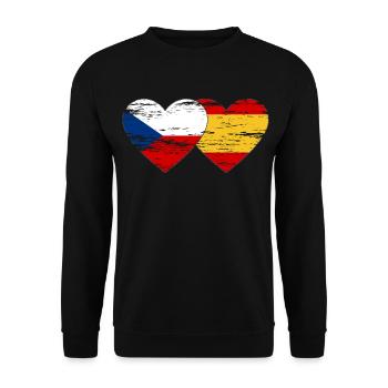 Czech Republic Spain Flag Heart Used - Unisex Sweatshirt - black - Front - Alina (178cm) & Michal (187cm)