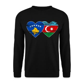 Kosovo Aserbaidschan Flagge Herz used - Unisex Pullover - Schwarz - Vorne - Alina (178cm) & Michal (187cm)