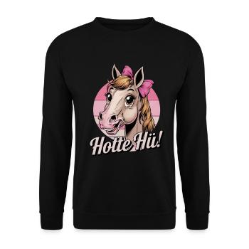 Hotte Hü Pferde Ponyhofreiter Galopp - Unisex Pullover - Schwarz - Vorne - Alina (178cm) & Michal (187cm)