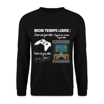 My free time: 100% gaming - Unisex Sweatshirt - black - Front - Alina (178cm) & Michal (187cm)