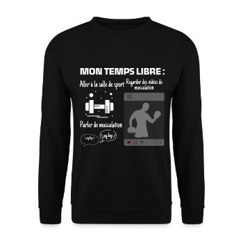 Mon temps libre : 100% muscu - Sweat-shirt Unisexe - noir - Devant - Alina (178cm) & Michal (187cm)