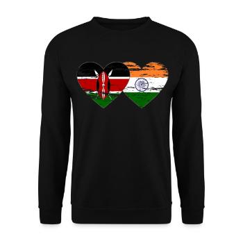Kenya India Flag Heart Used - Unisex Sweatshirt - black - Front - Alina (178cm) & Michal (187cm)