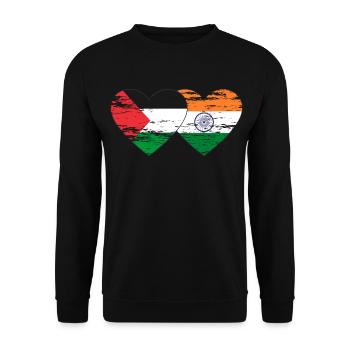 Palestine India Flag Heart Used - Unisex Sweatshirt - black - Front - Alina (178cm) & Michal (187cm)