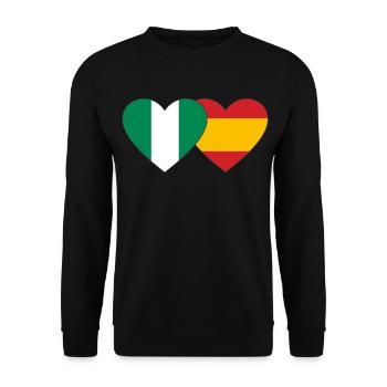 Nigeria Spanien Flagge Herz - Unisex Pullover - Schwarz - Vorne - Alina (178cm) & Michal (187cm)