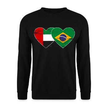 Vereinigte Arabische Emirate Brasilien Flagge Herz - Unisex Pullover - Schwarz - Vorne - Alina (178cm) & Michal (187cm)