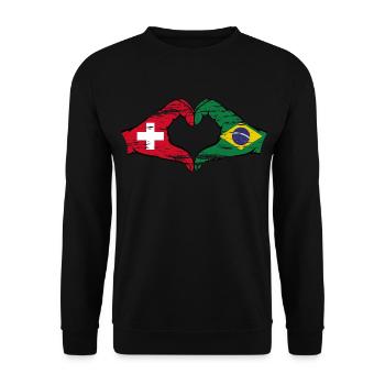 Suisse Brésil drapeau coeur forme avec la main utilisée - Sweat-shirt Unisexe - noir - Devant - Alina (178cm) & Michal (187cm)